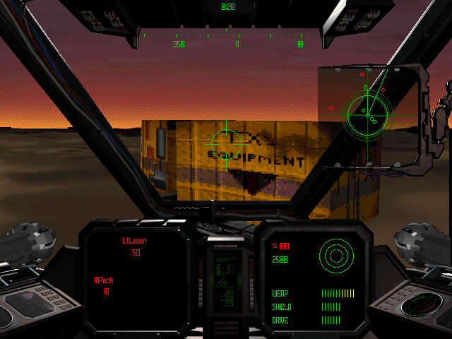 Shattered Steel Screenshot (Logicware website, 1998): Provide defense for a convoy of trucks carrying crucial defensive systems to an industrial complex.