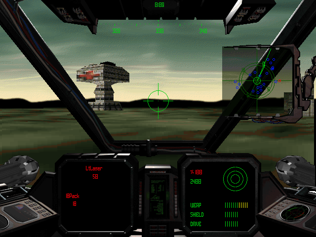Shattered Steel Screenshot (Logicware website, 1998): Defend a medical building from the approaching aliens!
