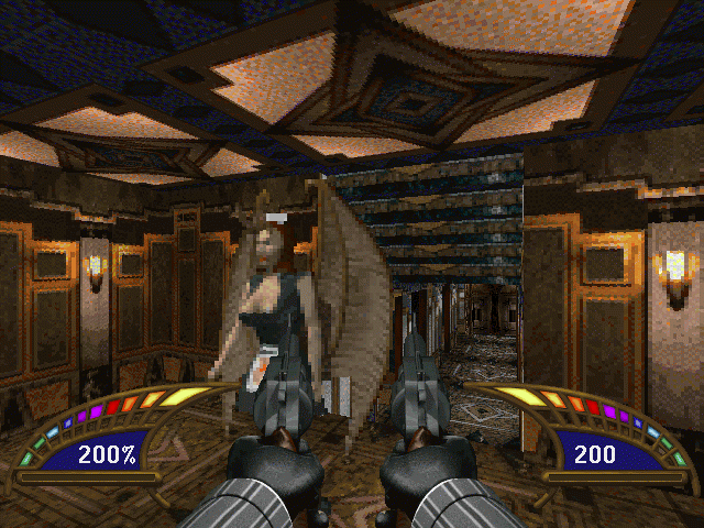 Killing Time Screenshot (Logicware website, 1998): This french maid doesn't look too dangerous, but like everything on this island, she's not what she first appears to be. (The bat-wings sticking from her back are a dead giveaway.)