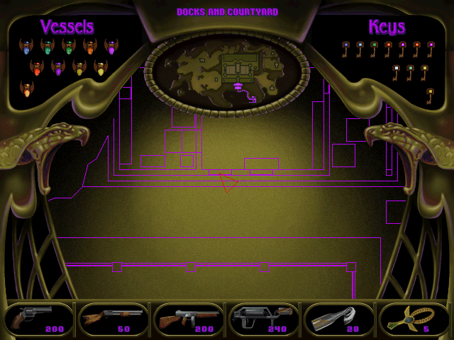 Killing Time Screenshot (Logicware website, 1998): The map you brought with you is far from complete. Through the running and shooting, you take note of your suroundings for later recall. You can also take note of the items you've acquired along the way.