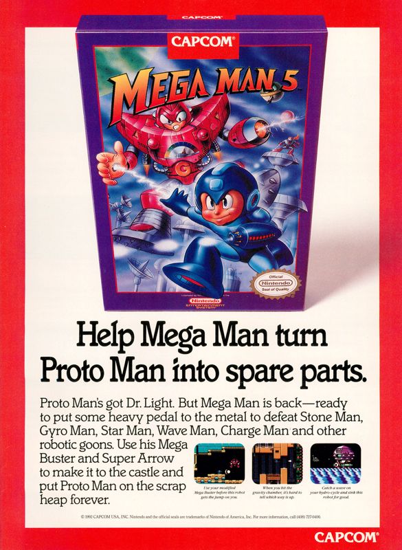 Mega Man 5 Magazine Advertisement (Magazine Advertisements): GamePro (United States), Issue 041 (December 1992)