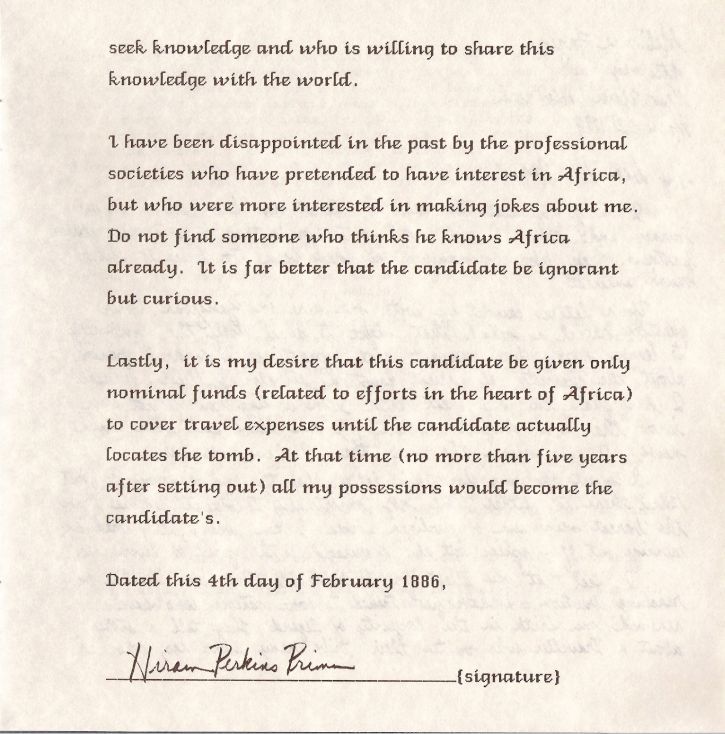 Heart of Africa Other (Literature (letters, will, paper and map)): Primm's will page 2