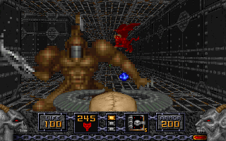 Heretic Screenshot (Preview screenshots, 1994-12-16): Razor guy attacking again This image was also featured on the game's page at Raven Software's website (Wayback Machine link).