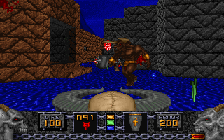 Heretic Screenshot (Preview screenshots, 1994-12-16): Giant Minator guy This image was also featured on the game's page at Raven Software's website (Wayback Machine link).