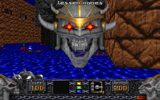 Heretic Screenshot (Preview screenshots, 1994-12-16): Giant Skull attacking This image was also featured on the game's page at Raven Software's website (Wayback Machine link).
