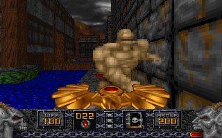 Heretic Screenshot (Preview screenshots, 1994-12-16): Mummy about to be toasted by Pheonix rod