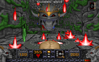 Heretic Screenshot (Preview screenshots, 1994-12-16): Giant Skull being rained on