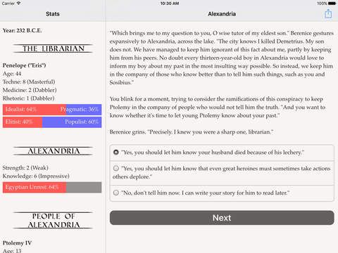 Choice of Alexandria Screenshot (iPad Store Promotianal Photos): I Knew You Were a Sharp One