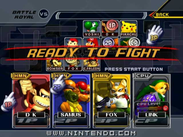 Super Smash Bros.: Melee Screenshot (Official Game Page - Nintendo.com): Select your favorite! All of the old favorites from N64 Super Smash Bros. are here in Melee, plus some new surprises.