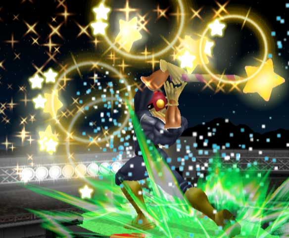Super Smash Bros.: Melee Screenshot (Official Game Page - Nintendo.com): Captain Falcon waves his Star Wand! Whoever says Kirby's Star Wand is for wimps is going to have to answer to Captain Falcon.