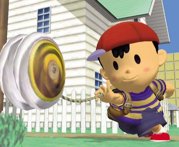 Super Smash Bros.: Melee Screenshot (Official Game Page - Nintendo.com): Yo-Yo, Yo! Ness walks the dog and tries to dole out some damage.