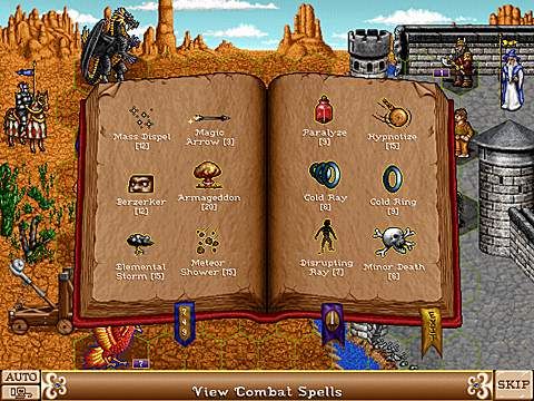 Heroes of Might and Magic II: The Succession Wars Screenshot (Gamecenter.com preview, 1996): Your magic heroes can acquire a number of powerful combat spells to unleash on the enemy when it's your turn.