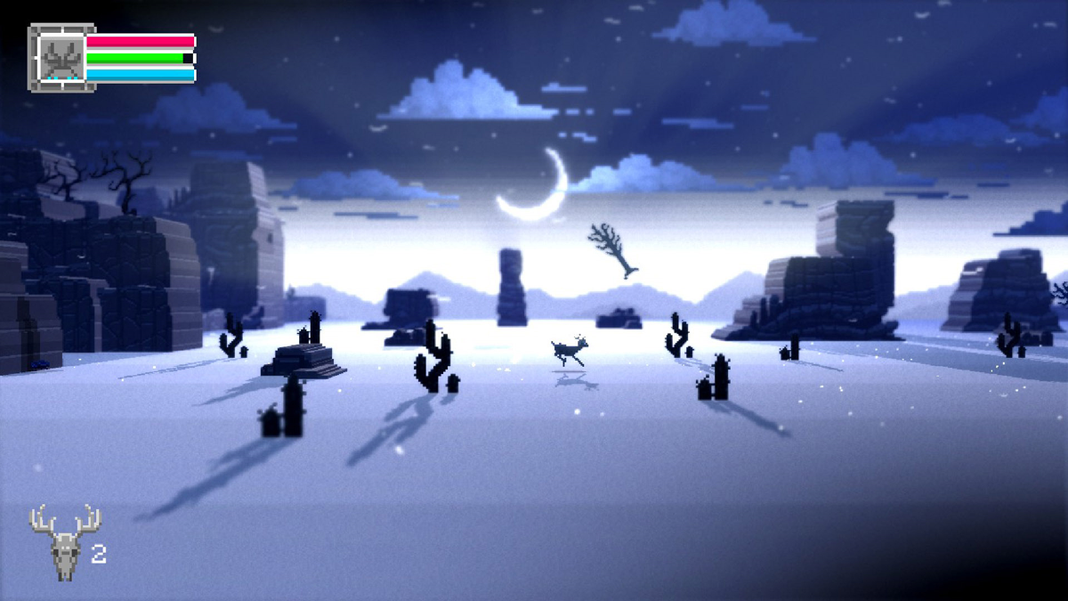 The Deer God Screenshot (Xbox.com product page): Exploring a desert at night