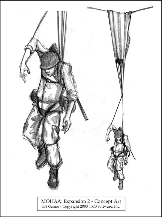 Medal of Honor: Allied Assault - Breakthrough Concept Art (Electronic Arts UK Press Extranet, 2003-08-22): Sicily 2_1 parachuter