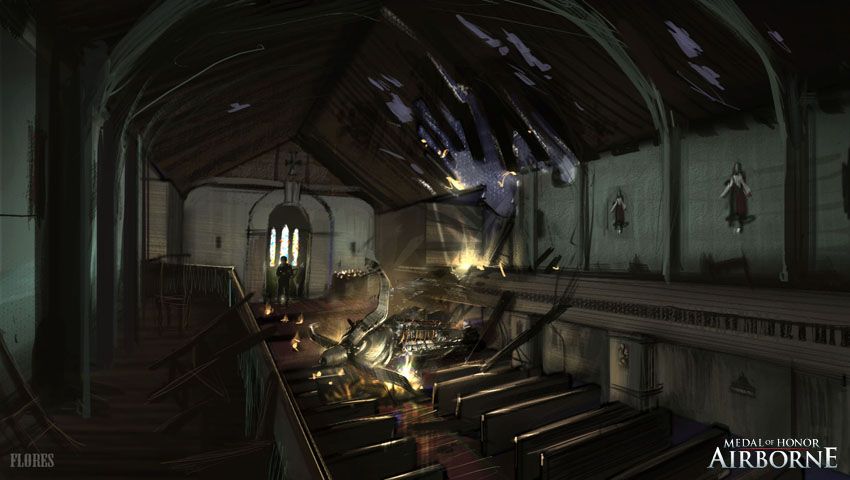 Medal of Honor: Airborne Concept Art (Medal of Honor: Airborne Fan Site Kit): Interior of Church