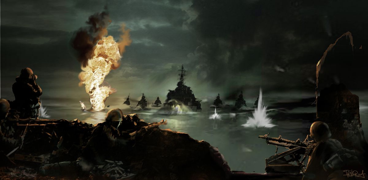 Medal of Honor: European Assault Concept Art (Electronic Arts UK Press Extranet, 2005-05-18): Germans wait for Ally raid manually re-saved from available TIF file