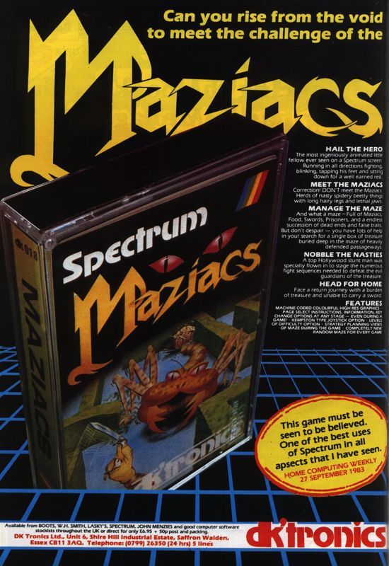Maziacs Magazine Advertisement (Magazine Advertisements): Your Computer (United Kingdom), Vol. 4 No. 3 (March 1984)