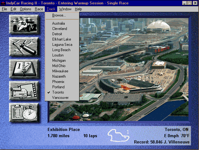 IndyCar Racing II Screenshot (Sierra Entertainment website, 1996): Choose from any of 15 real IndyCar ® tracks.