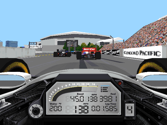IndyCar Racing II Screenshot (Sierra Entertainment website, 1996): Going 138 in 4th gear. You don't even want to know what you can do in 5th. Or do you?.....