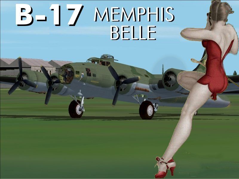 B-17 "Memphis Belle" Screenshot (Product presentation from Just Flight, 2003): B1701_sec_2_fade_0.jpg Title with titular aircraft (blue) nose-art enlarged (and in red).