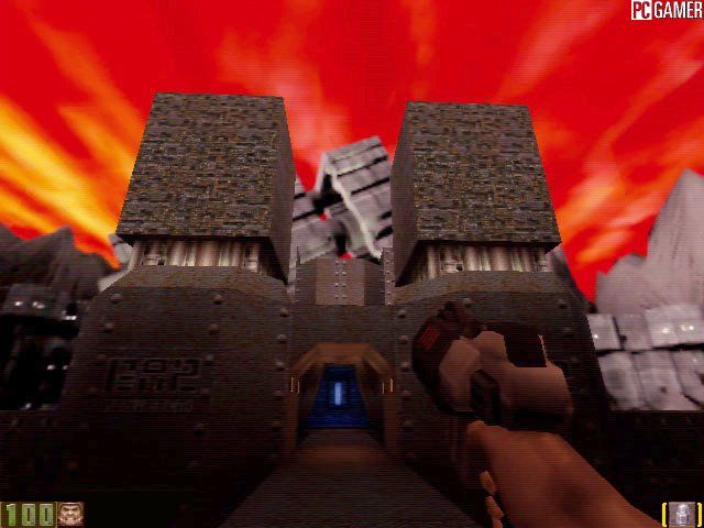 Quake II Screenshot (PC Gamer preview gallery, October 1997): Impressive Architecture. Uploaded on 9/26/97