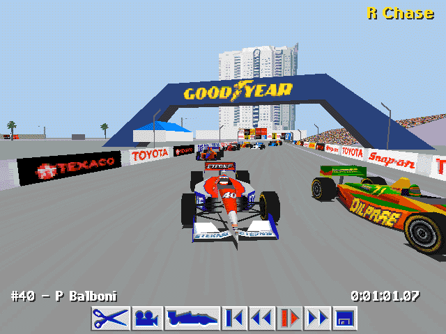 IndyCar Racing II Screenshot (Sierra Entertainment website, 1996): Use the Rear Chase View on the replay to see what the other cars were doing behind you.