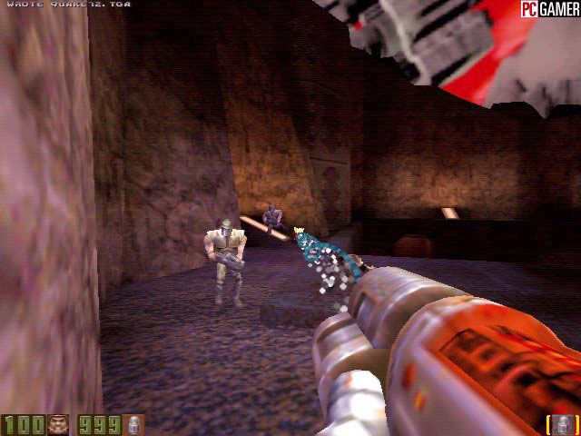 Quake II Screenshot (PC Gamer preview gallery, October 1997): Run from the railgun. Uploaded on 9/4/97