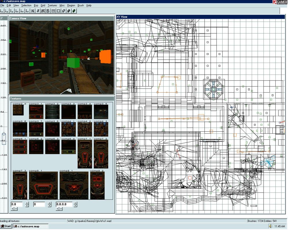Quake II Screenshot (PC Gamer preview gallery, October 1997): The Quake II Editor Uploaded on 8/29/97