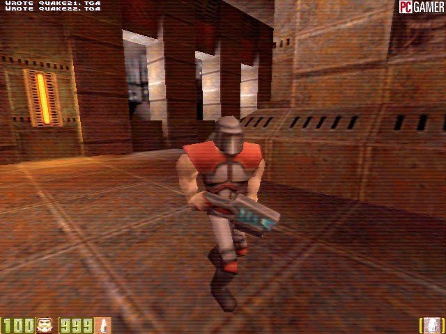 Quake II Screenshot (PC Gamer preview gallery, October 1997): Patrolling The Area. Uploaded on 8/27/97