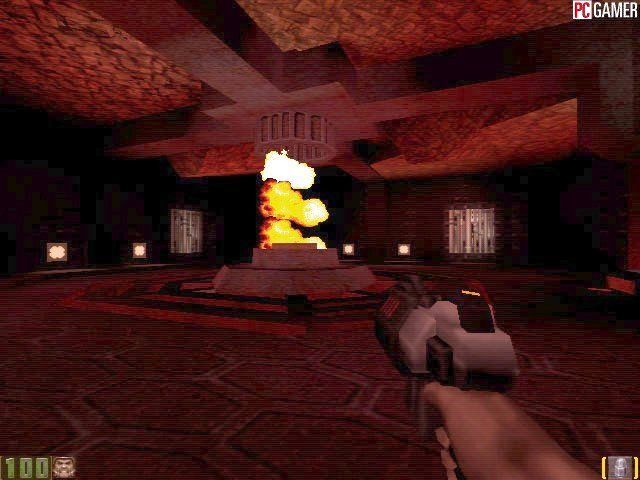 Quake II Screenshot (PC Gamer preview gallery, October 1997): Big Explosions. Uploaded on 8/19/97