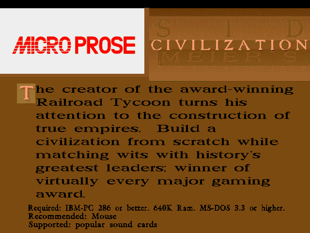Sid Meier's Civilization Other (Microprose promo images)