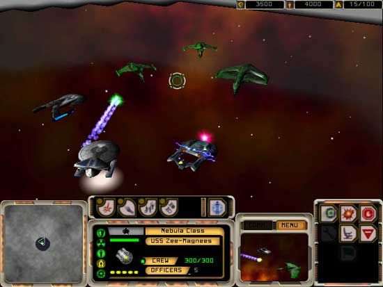 Star Trek: Armada Screenshot (Federation promotional screenshots): Nebula firing the Shield Disruptor at a Warbird