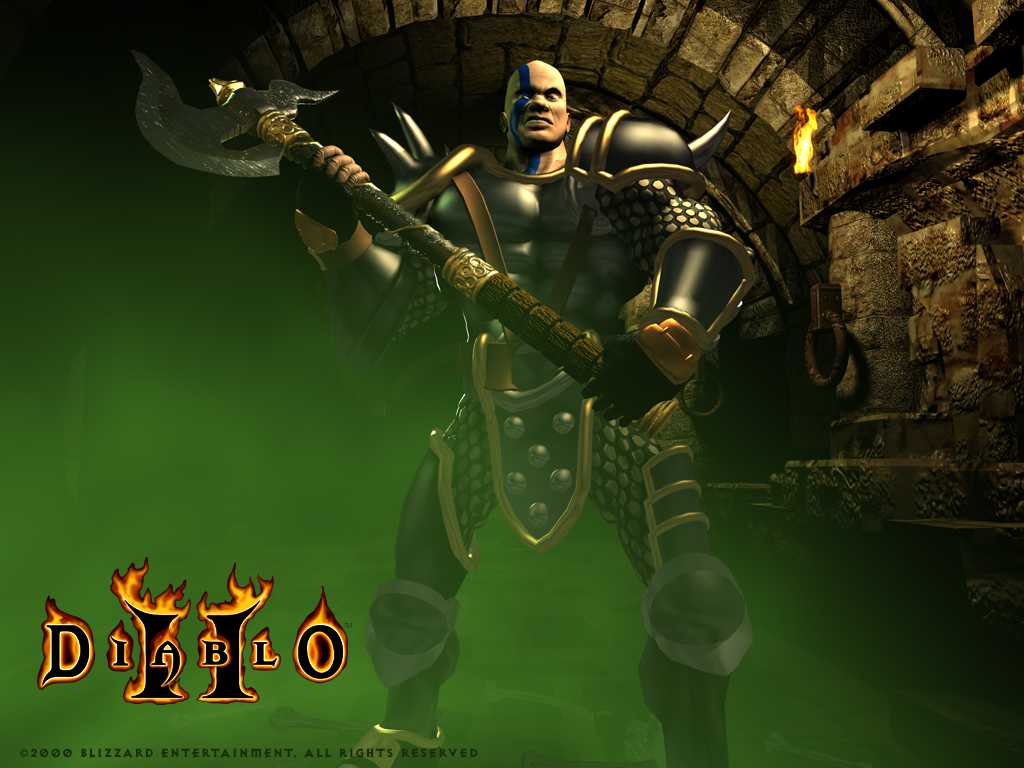 Diablo II Wallpaper (Wallpaper): Barbarian in the Sewer 24-bit Color