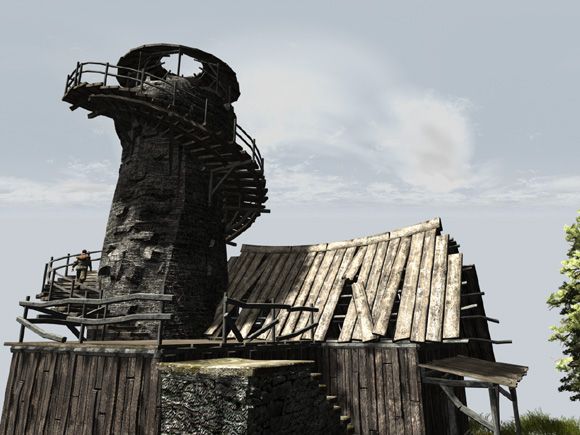Gothic 3 Screenshot (Official website): Der Leuchtturm von Kap Dun bildet den höchsten Punkt des Dorfes Kap Dun.