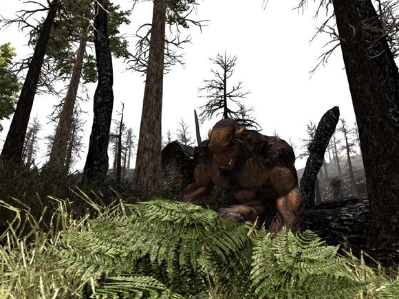 Gothic 3 Screenshot (Official website): Ein Ork lauert im Wald auf seine Beute.
