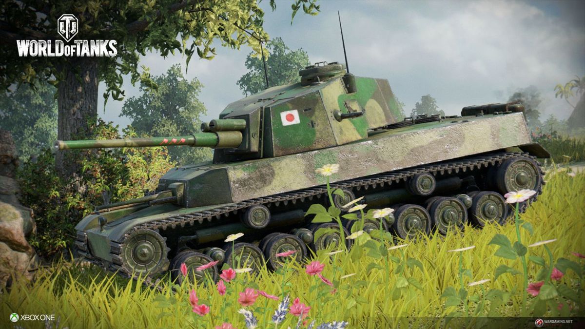 World of Tanks: Xbox 360 Edition Screenshot (console.worldoftanks.com, official website of Wargaming.net): Marks of Excellence shown on the barrel of a Japanese tank