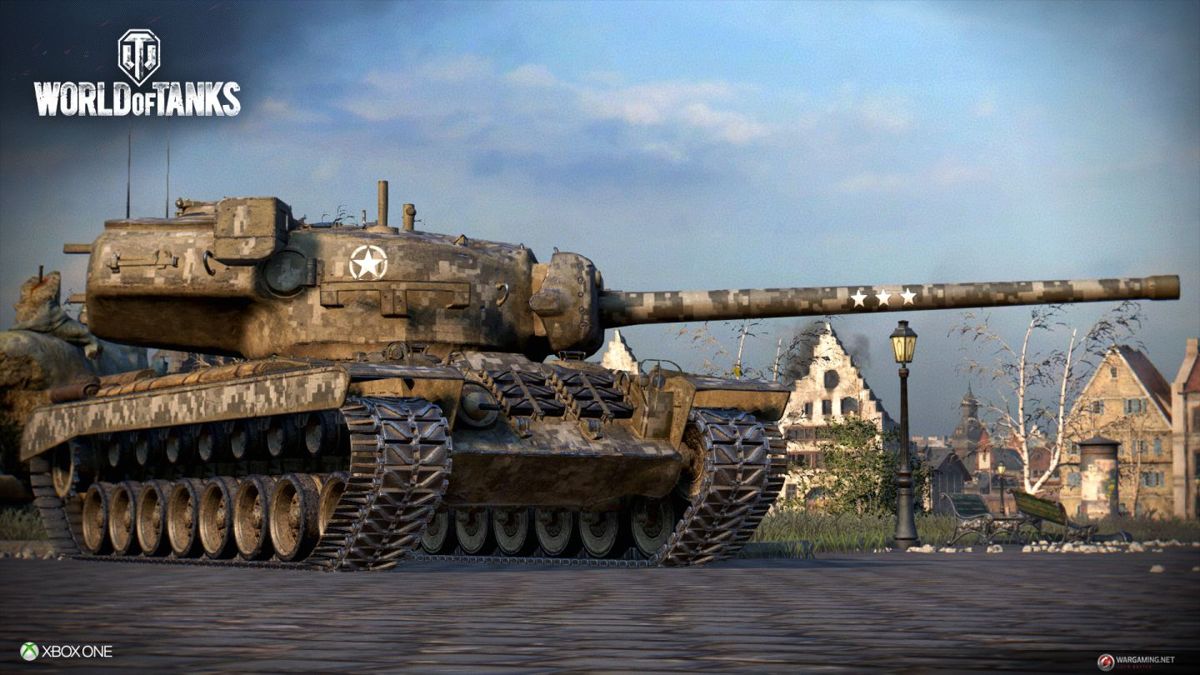 World of Tanks: Xbox 360 Edition Screenshot (console.worldoftanks.com, official website of Wargaming.net): Marks of Excellence shown on the barrel of an American tank