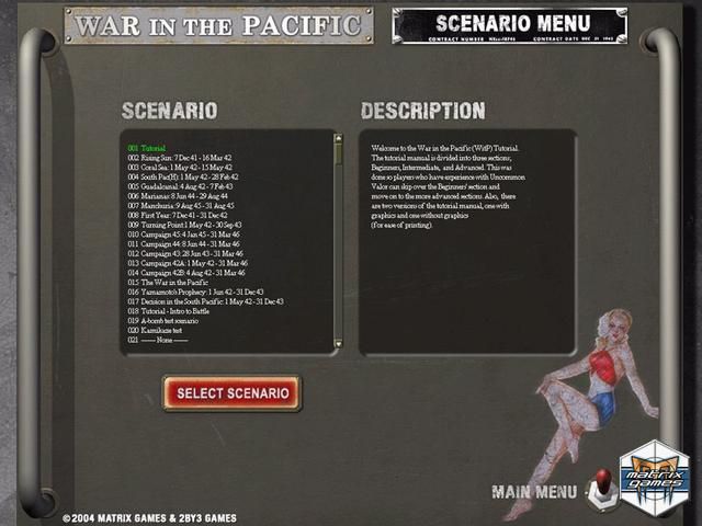 War in the Pacific: The Struggle Against Japan 1941-1945 Screenshot (Screenshots): Scenario selection