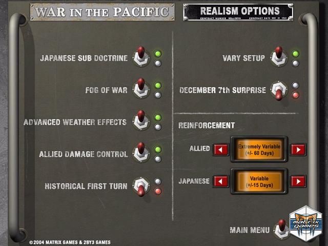 War in the Pacific: The Struggle Against Japan 1941-1945 Screenshot (Screenshots): Game settings