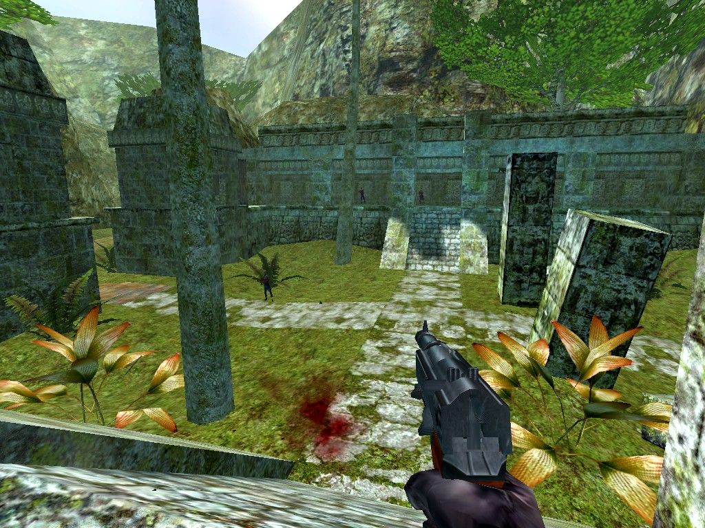 The Operative: No One Lives Forever Screenshot (Official website, 2003): After further exploration of a lush, tropical island, Archer encounters H.A.R.M. agents guarding some ancient ruins. What secrets could they be hiding? Surveillance Photos section (Caribbean)