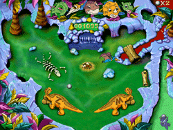 The Land Before Time: Prehistoric Adventures Screenshot (Publisher Cosmi's product page): A 5-player pinball game with dino tail paddles. (players are characters on top)