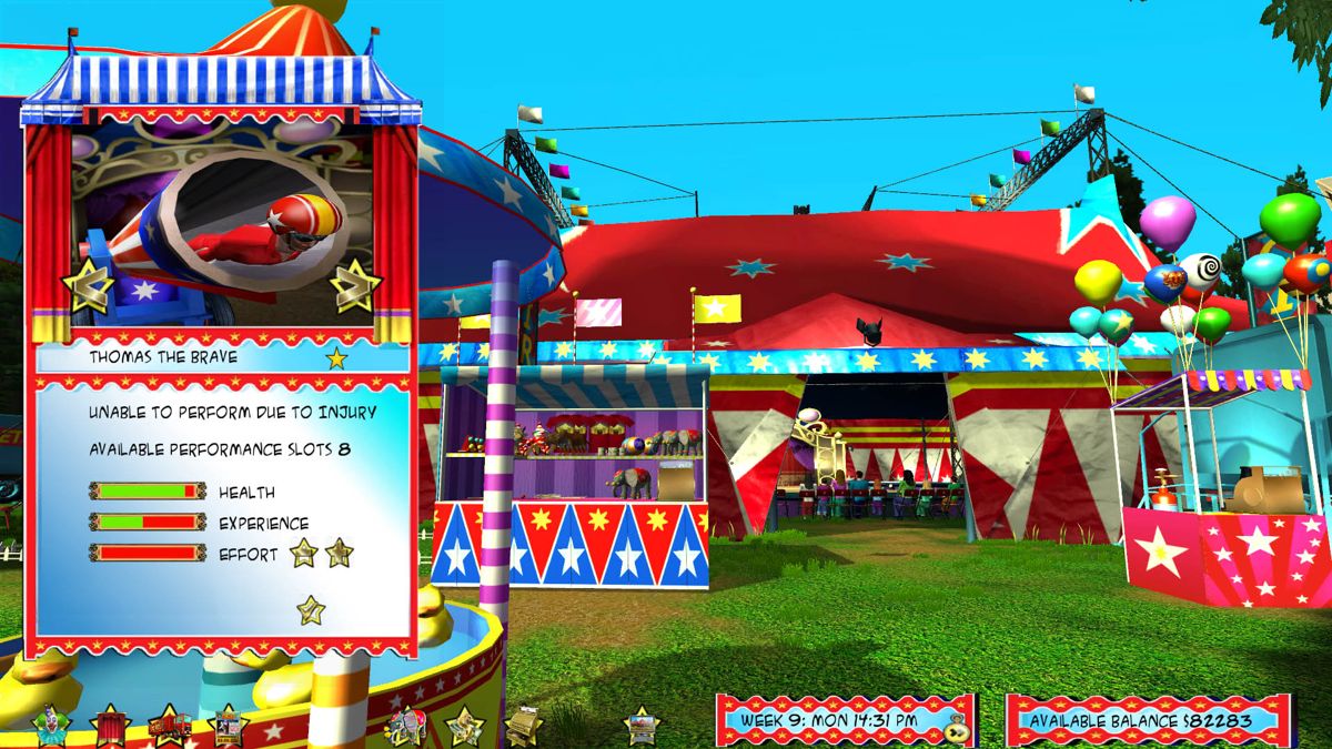 Circus World Screenshot (Excalibur Publishing's website (Sept 2012)): CircusWorld-71 Checking on the status of a performer