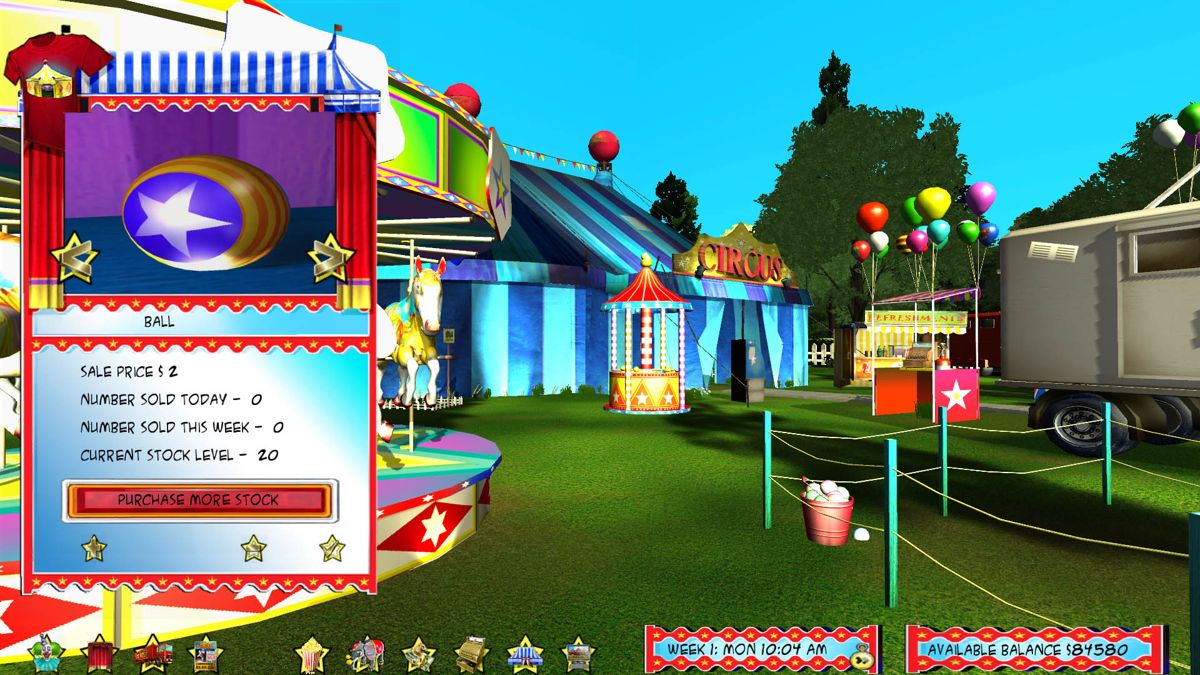Circus World Screenshot (Excalibur Publishing's website (Sept 2012)): CircusWorld-40 Checking on the status of a side show