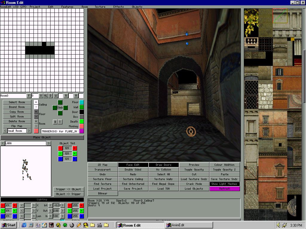 Tomb Raider: Chronicles Screenshot (GamesDomain preview, October 2000): Here's some shots of the level editor, which will ship with the game.