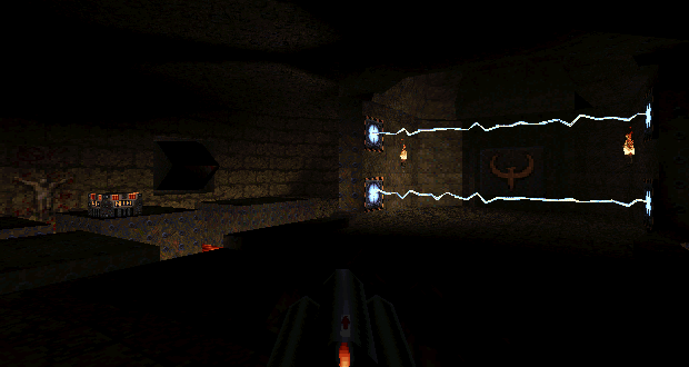 Quake Mission Pack No. 2: Dissolution of Eternity Screenshot (Rogue Entertainment website, 1997): More lightning traps...in the dungeon of Judgement Call.