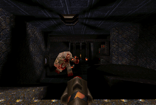 Quake Mission Pack No. 2: Dissolution of Eternity Screenshot (Rogue Entertainment website, 1997): The Multi Rockets and a Shambler!