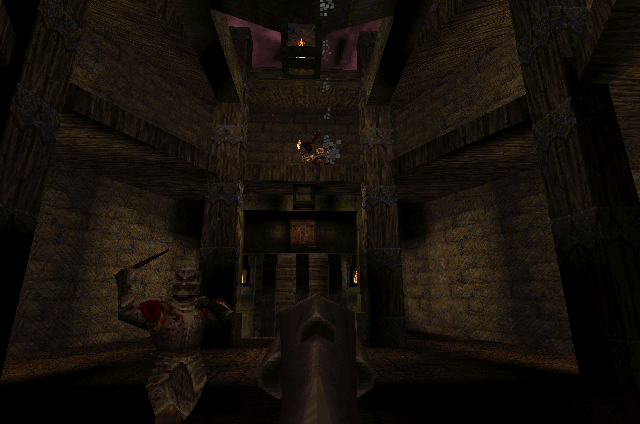 Quake Mission Pack No. 2: Dissolution of Eternity Screenshot (Rogue Entertainment website, 1997): Knights, Ogres and...the Rocket Launcher.