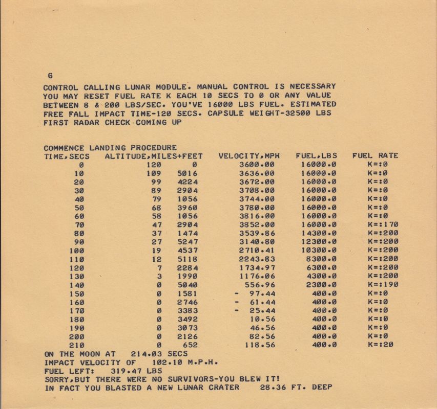 Lunar Screenshot (DEC users' newsletter): Printout