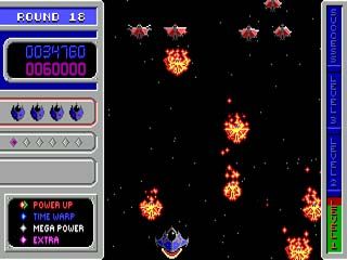 Invasion of the Mutant Space Bats of Doom Screenshot (Official website, 1996): What's more dangerous than a mutant space bat? A flaming mutant space bat of course! They ignight when you hit them, and then explode when you hit them a second time. Watch out for the fireballs that they will shoot at you!