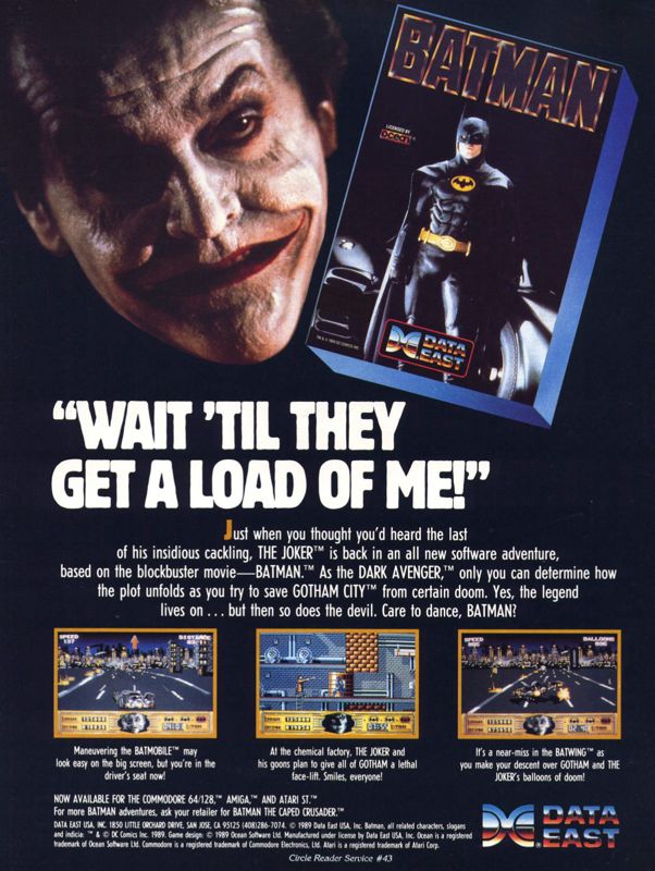 Batman Magazine Advertisement (Magazine Advertisements): Computer Gaming World (United States) Issue 68 (February 1990)